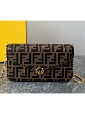 Fendi F is Fendi Brown Zucca Embossed Leather Envelope Wallet on Chain with